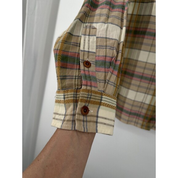 Frye Sz XL Mens Plaid Soft Flannel cotton ‎ Shirt Button Front Collar  Blue Gold - Picture 3 of 10